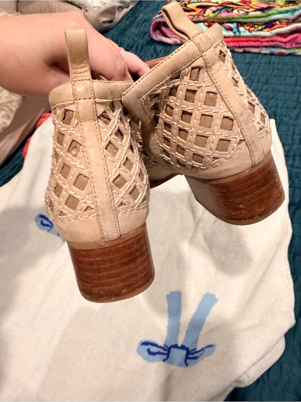 Jeffrey Campbell Beige Lattice Cutout Leather Ankle Boots - Picture 2 of 4